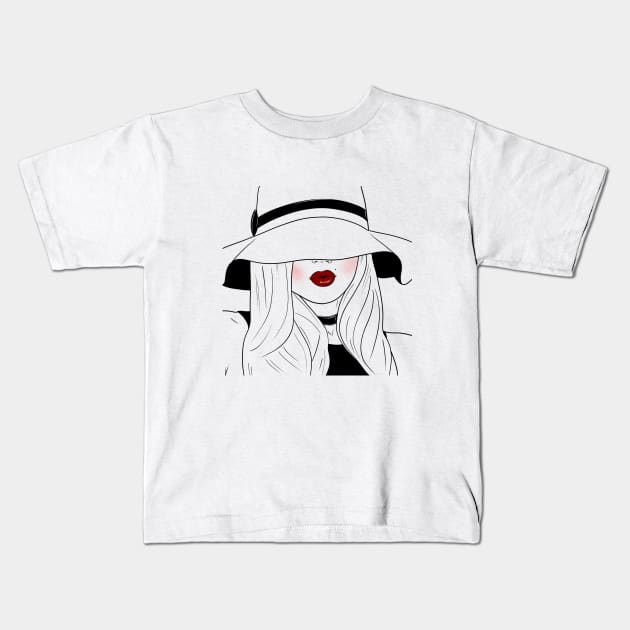 Schöne Frau mit Kussmund - Hut - Frau - Kussmund Kids T-Shirt by Tibra Design